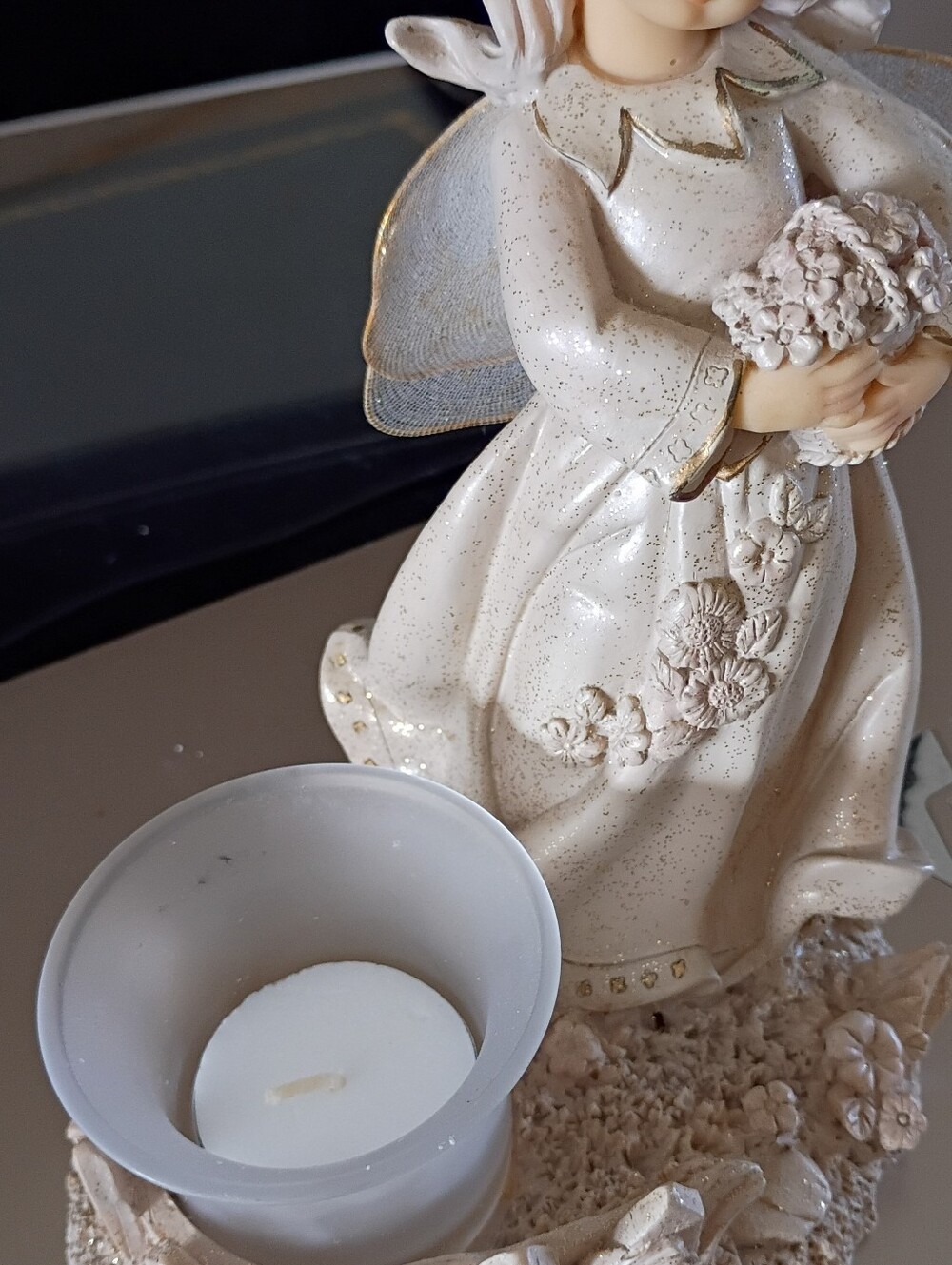 Ceramic Angel Candle Holder - Ivory Glitter